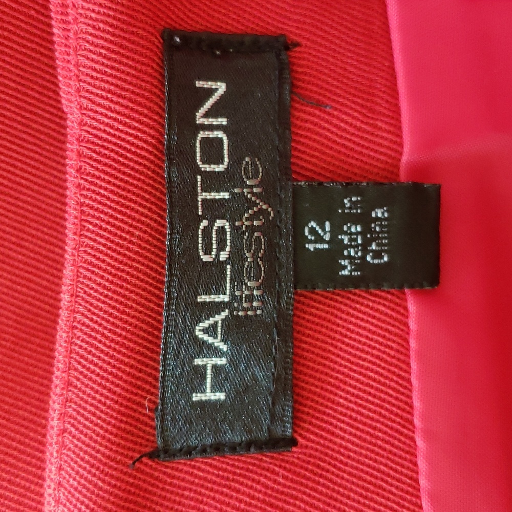 Y2K HALSTON LIFESTYLE Red Pencil Skirt MEDIUM Minimalist Work Holiday Midi - Picture 11 of 16